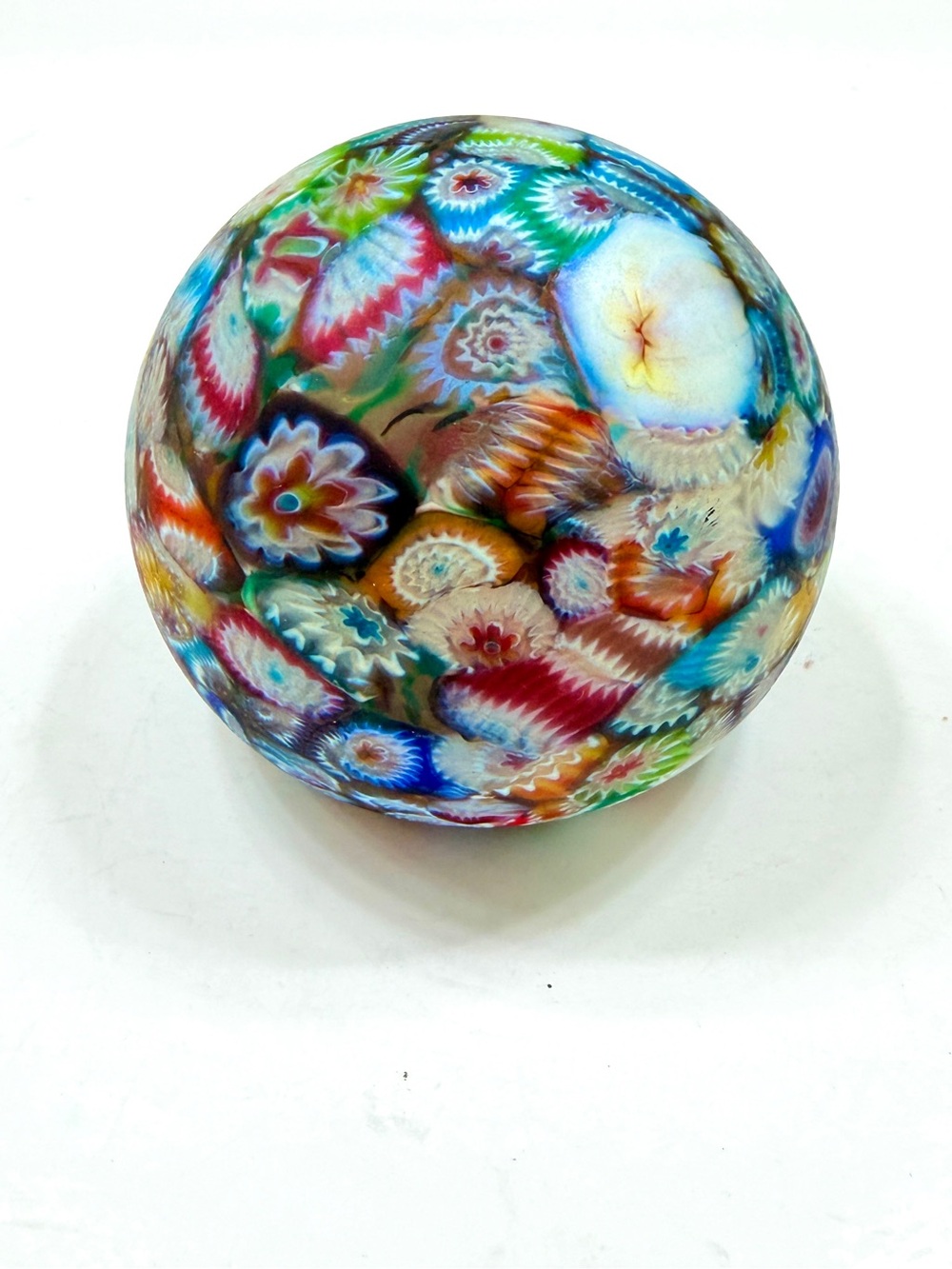 Vintage Murano Millefiori Scramble Art Glass Paperweight Matte Mosaic Can